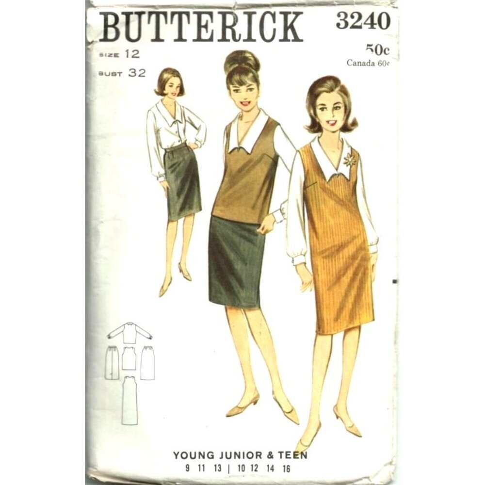 Sewing Pattern Butterick 3240 Junior Jumper Skirt Blouse Size 12‎ Vintage
